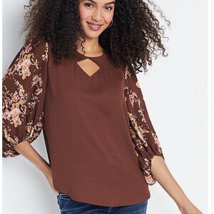 Maurices - Brown Floral Cut Out Blouse